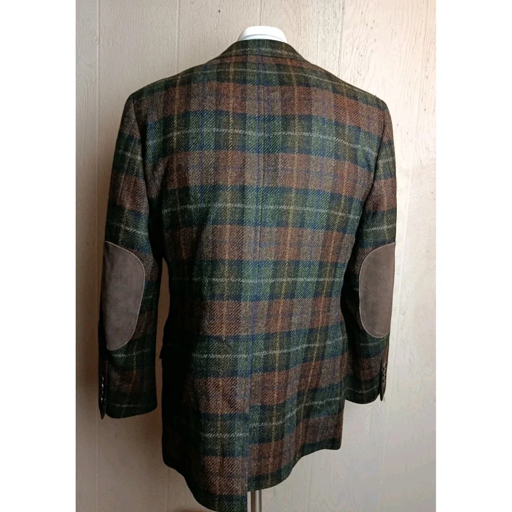 Brooks Brothers Fitzgerald Tweed Blazer Mens 38 S Plaid Wool Elbow Patches